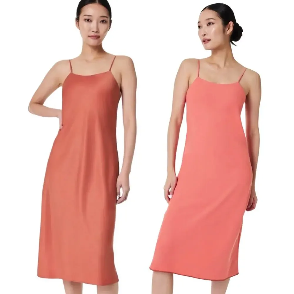 SPANX Carefree Reversible Slip Dress M Sedona Rust Crepe / Satin Minimalist NEW